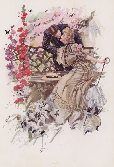 الرجل، تقبيل، المرأة، إلى داخل، أداة تعريف إنجليزية غير معروفة، جنة، (color litho) بواسطة هاريسون فيشر
