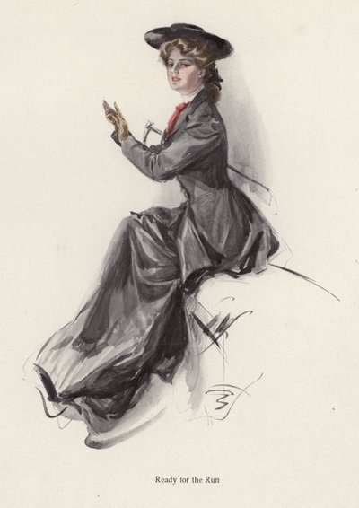 امرأة شابة تستعد للذهاب لركوب الخيل (color litho) بواسطة هاريسون فيشر