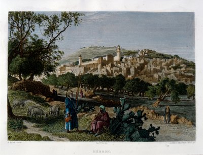 الخليل ، نقشها ألفريد كراوس بعد صورة لهاري فين ، نُشرت في فلسطين الخلابة ، حوالي عام 1875 بواسطة هاري) فين