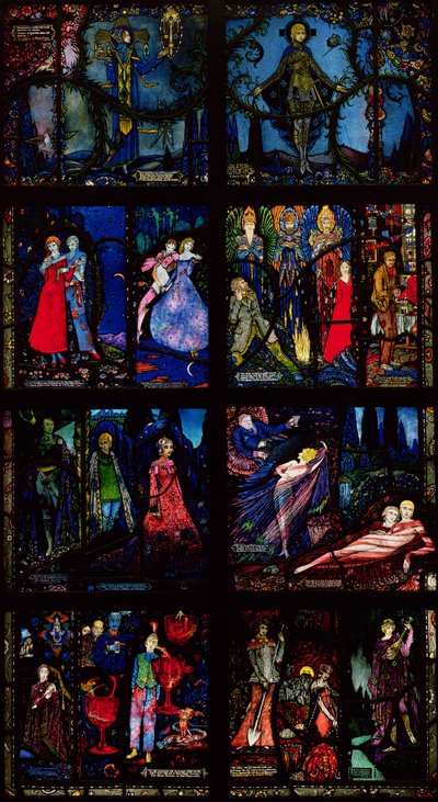 نافذة جنيف ، ثماني لوحات تصور مشاهد من الأدب الأيرلندي المبكر ، 1929 بواسطة Harry Clarke