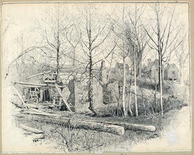 رسم، المظهر الحالي لطاحونة غاينز، بالنظر إلى الشرق، 1885 بواسطة هاري فين
