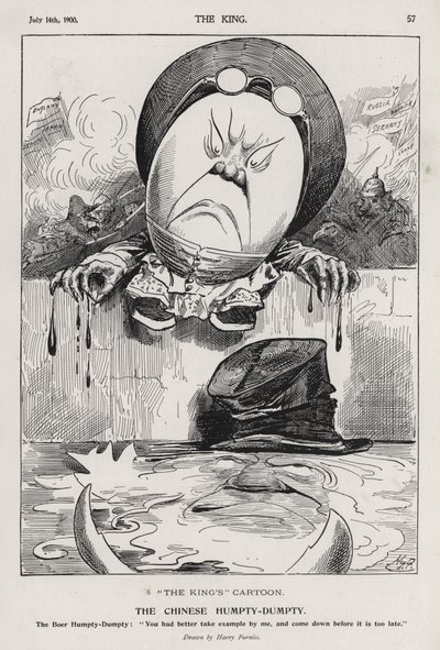 هامبتي دمبتي الصيني ، رسم كاريكاتوري عن تمرد الملاكمين وحرب البوير (نقش) بواسطة هاري فورنيس