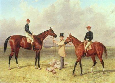 من اليسار إلى اللورد ليون ، الفائز بالديربي ، وسانت ليجر ، و 2000 غينيس ؛ Elland ، الفائز في Ascot Gold Vase ، المملوك للسير R. Sutton ، المدرب من قبل James Dover ، 1866 بواسطة هاري هول