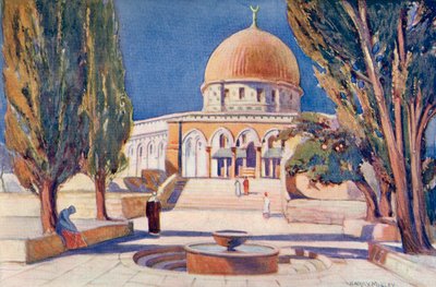 قبة الصخرة على جبل الهيكل، القدس، فلسطين، فلسطين، حوالي عام 1910، من كتاب فلسطين الحديثة لريتشارد بنليك نشر عام 1910 بواسطة هاري مورلي