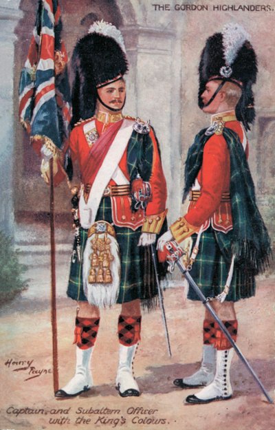 The Gordon Highlanders ، الكابتن AMD Subaltern Officer ، مع King’s Colors (color litho) بواسطة هاري باين