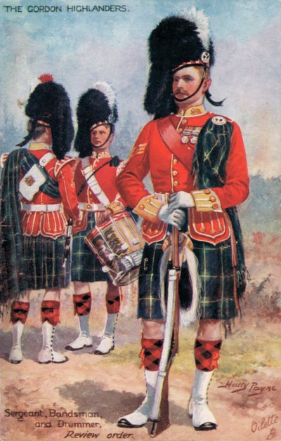 The Gordon Highlanders ، Sergeant ، Bandsman ، and Drummer ، مراجعة الأمر (لون ليثو) بواسطة هاري باين