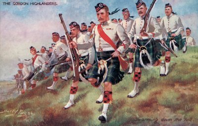 The Gordon Highlanders, Swarming down the hill (colour litho) بواسطة هاري باين