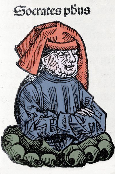صورة للفيلسوف اليوناني سقراط (470-399 قبل الميلاد). Xylography of "" Chronicles of Nuremberg "" بقلم هارتمان شيدل بواسطة هارتمان شيدل