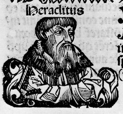 صورة للفيلسوف اليوناني هيراكليت من أفسس (Heraclitus of Ephesus ، 576-480 قبل الميلاد). Xylography of "" Chronicles of Nuremberg "" بقلم هارتمان شيدل بواسطة هارتمان شيدل