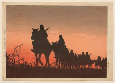 شمس الغروب الحمراء بواسطة Hasui Kawase