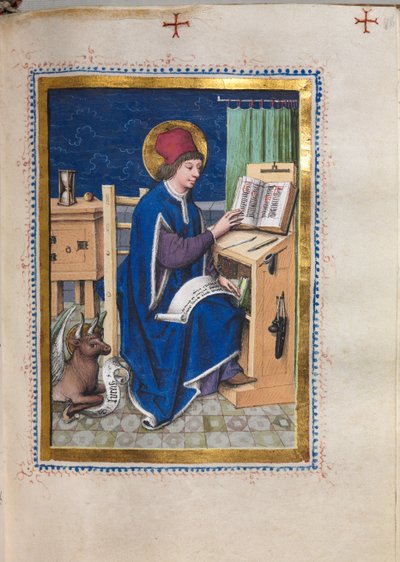 كتاب الإنجيل مع صور الإنجيليين: القديس لوقا ، 1480-1500. بواسطة سيد كتاب المنزل