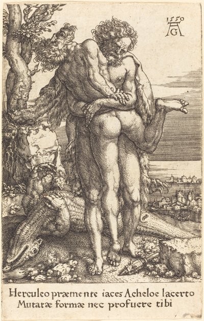 هرقل يقاتل Rivergod Achelus بواسطة هاينريش ألدغريفير
