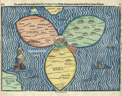 القارات الثلاث مع القدس في مركز العالم بقلم هاينريش بونتيج (بوينتيج) (1545-1606) بواسطة هاينريش بونتيج