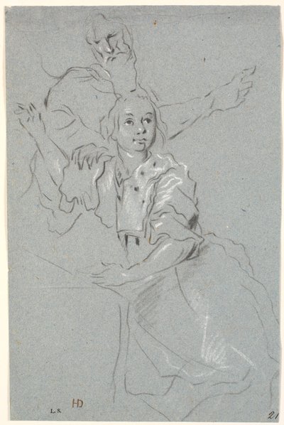 دراسة امرأة ذات ذراع مرفوعة ، وخلفها رجل عجوز ملتح بواسطة Heinrich Dittmers