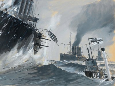 الغواصات والسفن الحربية: رحلات HMS Aboukir، Hogue and Cressy، 1914. بواسطة هاينريش هوسر