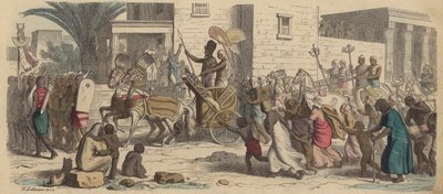 فرعون مصري قديم ينطلق للحرب (نقش ملون) بواسطة هاينريش لوتيمان