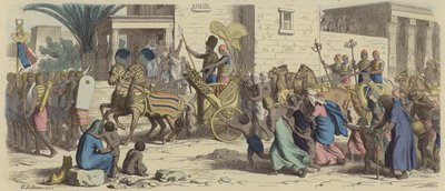 فرعون مصري قديم ينطلق للحرب (نقش ملون) بواسطة هاينريش لوتيمان