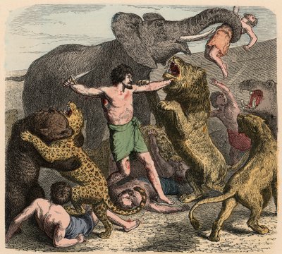 روما القديمة: هجوم المجرمين من قبل الحيوانات البرية ، 1866 بواسطة هاينريش لوتيمان