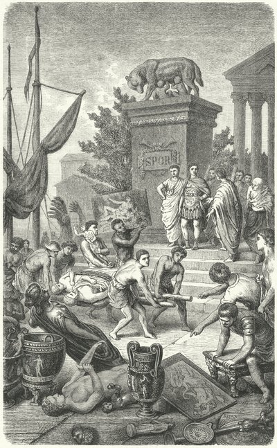 Arrival of Ancient Greek works of art taken to Rome (engraving) بواسطة هاينريش لوتيمان