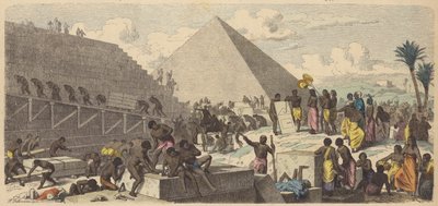 بناء الأهرامات في مصر القديمة (نقش ملون) بواسطة هاينريش لوتيمان