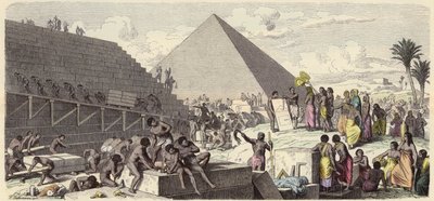 بناء الأهرامات في مصر القديمة (نقش ملون) بواسطة هاينريش لوتيمان