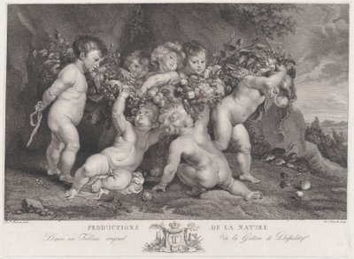 سبعة معجون يحمل إكليل من الفاكهة ، كاليفورنيا. 1780 - 87. بواسطة هاينريش شميتز