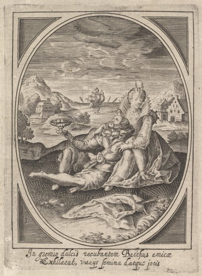 زوجان جالسان على الأرض ، يمسك الرجل بكأس ويتكئ على ... ، كاليفورنيا. 1585-1621. بواسطة هاينريش أولريش