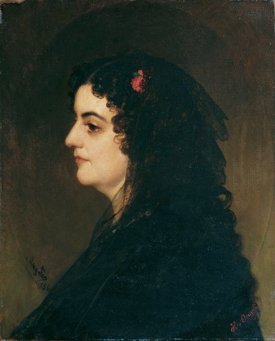 سيدة في الملف الشخصي مع الحجاب والقرنفل بواسطة هاينريش فون أنجيلي