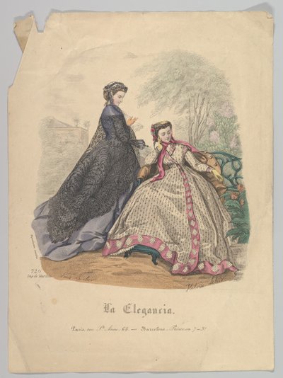 امرأتان في الهواء الطلق ، رقم 720 ، من La Elegancia Barcelona ، القرن التاسع عشر. بواسطة Heloise Leloir