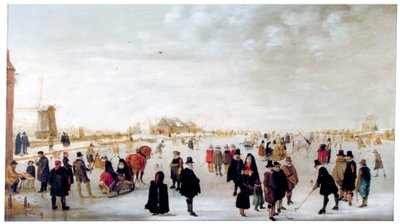 "منظر طبيعي شتوي على نهر IJssel بالقرب من كامبن" ، حوالي 1615. بواسطة هندريك أفركامب