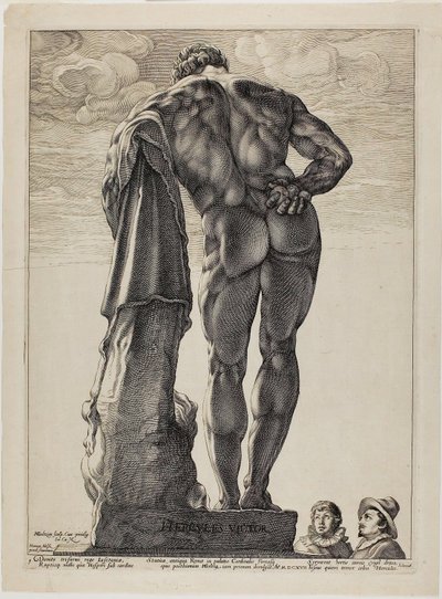 The Farnesian Hercules ، اللوحة الأولى من ثلاثة منحوتات أثرية شهيرة بواسطة هندريك جولتزيوس