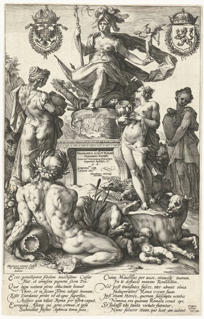 طباعة العنوان لسلسلة الطباعة The Roman Heroes روما (العنوان على الكائن) أبطال الرومان (عنوان المسلسل) بواسطة هندريك جولتزيوس