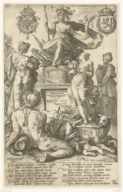 طباعة العنوان لسلسلة الطباعة The Roman Heroes روما (العنوان على الكائن) أبطال الرومان (عنوان المسلسل) بواسطة هندريك جولتزيوس