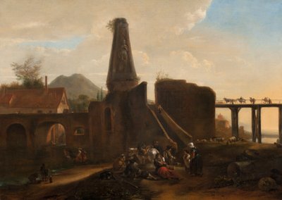 المسافرون عند الراحة بجانب أطلال كلاسيكية ، 1663 زيت على قماش بواسطة Hendrick Verschuring