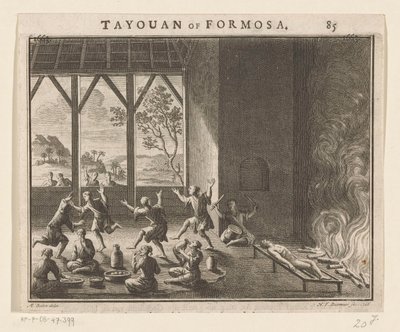 جزء من طقوس الدفن لسكان فورموزا طيوان فورموزا (العنوان على الكائن) بواسطة ماتيس بالين (1684 1766) (منسوب إلى)