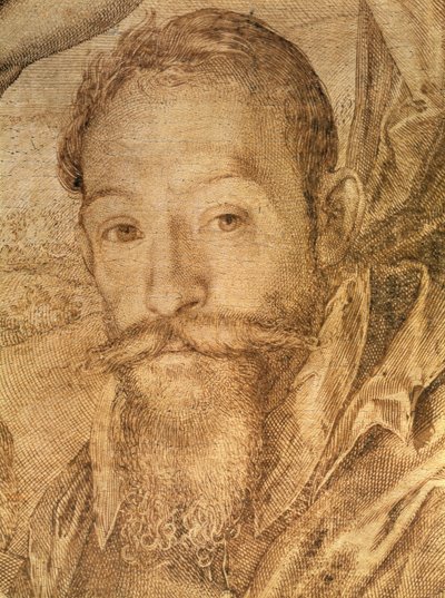 بورتريه ذاتي ، تفاصيل من باخوس ، فينوس وسيريس ، c.1606 (قلم وحبر بني) (انظر 73740) بواسطة Hendrik Goltzius