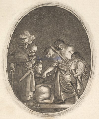 استلم سالومي رأس يوحنا المعمدان ، محاطًا بثلاثة رجال وطفل ... ، كاليفورنيا. 1610. بواسطة هندريك جودت
