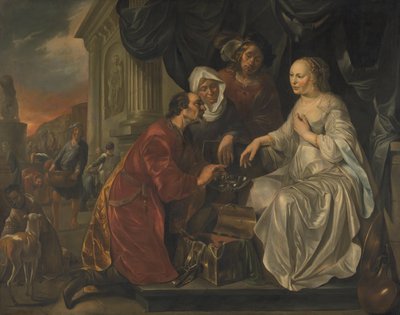 ريبيكا تتلقى الهدايا من خادم إبراهيم بواسطة هندريك هيرشوب