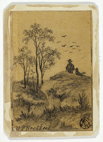 الصياد والكلب على هيل مشاهدة الطيور بواسطة Hendrik Pieter Koekkoek