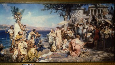 فريني في عيد بوسيدون في إليوسيس (اليونان). لوحة هنريك سيميردزكي (1843-1902) ، زيت على قماش بواسطة هنريك سيميردزكي