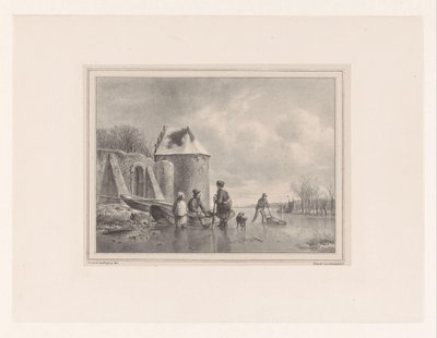 بركة مجمدة عليها شخصيات بالقرب من زورق التجديف والمتزلج بواسطة Steuerwald and Co.