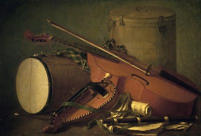 آلات موسيقية ، طبل ، كمان ، فلوت وهوردي-غوردي ، بواسطة هنري هوراس رولاند دي لا بورتي (1724-1793). فرنسا بواسطة هنري هوراس رولاند ديلابورت