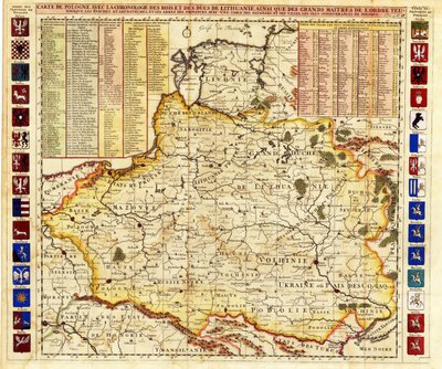 تتضمن خريطة بولندا أجزاءً من ليفونيا ودوقية موسكو الكبرى par Chatelain، Henri Abraham (1684-1743). النقش والألوان المائية بواسطة هنري أبراهام شاتلين