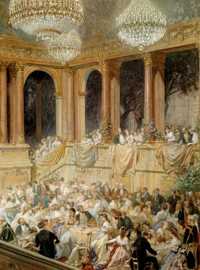 يعطي الاستقبال إلى التويلري من قبل نابليون الثالث. لوحة مائية لهنري بارون (1816-1885) بواسطة هنري بارون