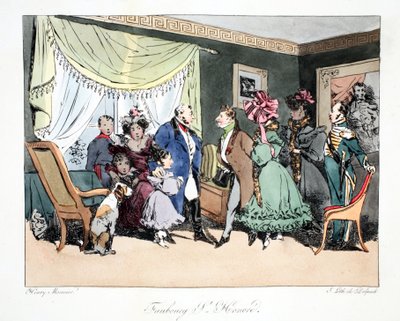 فوبورج سانت أونوريه ، رسم توضيحي من "Six Quartiers de Paris" بقلم هنري مونير ، طبع بواسطة FS Delpech ، حانة. باريس ، c.1828 (ليثو ملون) بواسطة هنري بونافنتشر منير