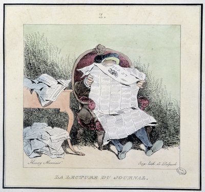 قراءة الجريدة - في "" Esquisses parisiennes "بقلم Henri Monnier ، محرر. ديلبيك ، باريس بواسطة هنري بونافنتشر منير