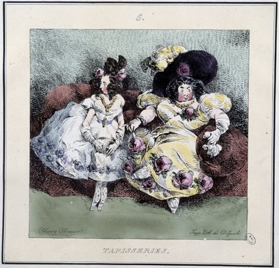 نساء قبيحات يصنعن "" نسيج "" جالسين في غرفة المعيشة - في "" Parisiennes بقلم Henri Monnier ، محرر. ديلبيك ، باريس بواسطة هنري بونافنتشر منير