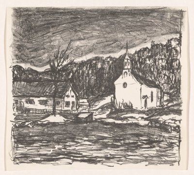 منظر تلال مع كنيسة Starnberger See (العنوان الأصلي) بواسطة هنري براكينسيك (توقيع الفنان)