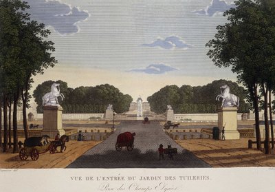 مدخل حديقة التويلري منظر لشارع الشانزليزيه ، حوالي عام 1820 - في "" Vues de Paris "بواسطة Courvoisier بواسطة Henri Courvoisier-Voisin