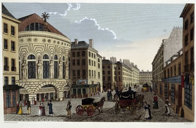 مسرح الأوبرا الكوميدية ، حوالي عام 1820 في "مناظر باريس" لكورفوازييه 1827 بواسطة Henri Courvoisier-Voisin